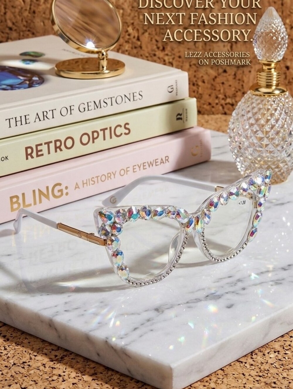 Women's Bling Cat Eye Readers Colorful Rhinestones AB Reading Glasses White+1.00 - Picture 10 of 10
